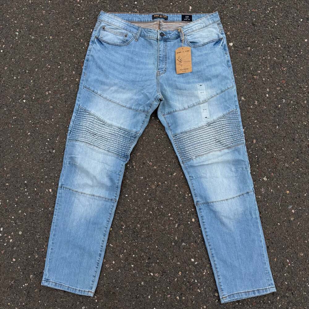 Ring of Fire Men's Slim Fit Flex Stretch Moto Biker Jeans Light Wash 38x32